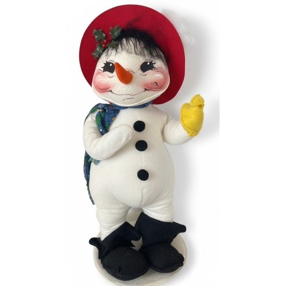 VTG Annalee Mobilitee Dolls 1998 Snowman Red Hat Scarf Felt‎ Christmas Decor